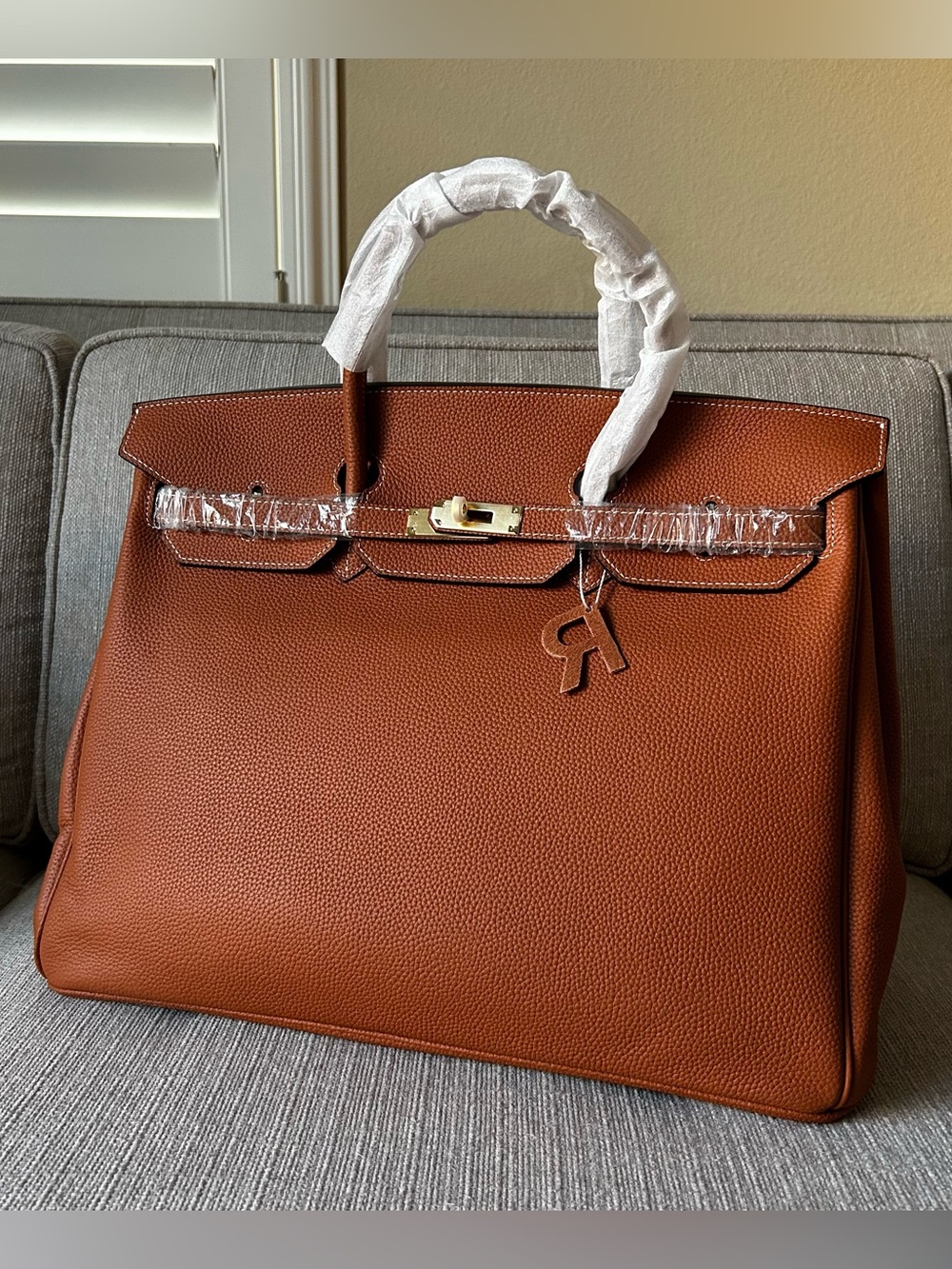 40cm XXL Caramel Brown Top Handle Leather Satchel BK Style